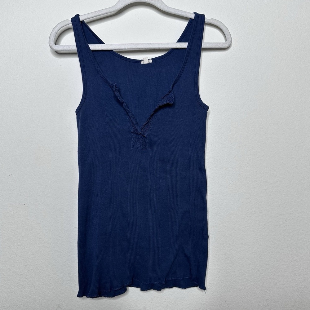 VTG Y2K J Crew Womens Ribbed Knit Tank Top Split Neck Sz Small 100% Cotton  Lace
